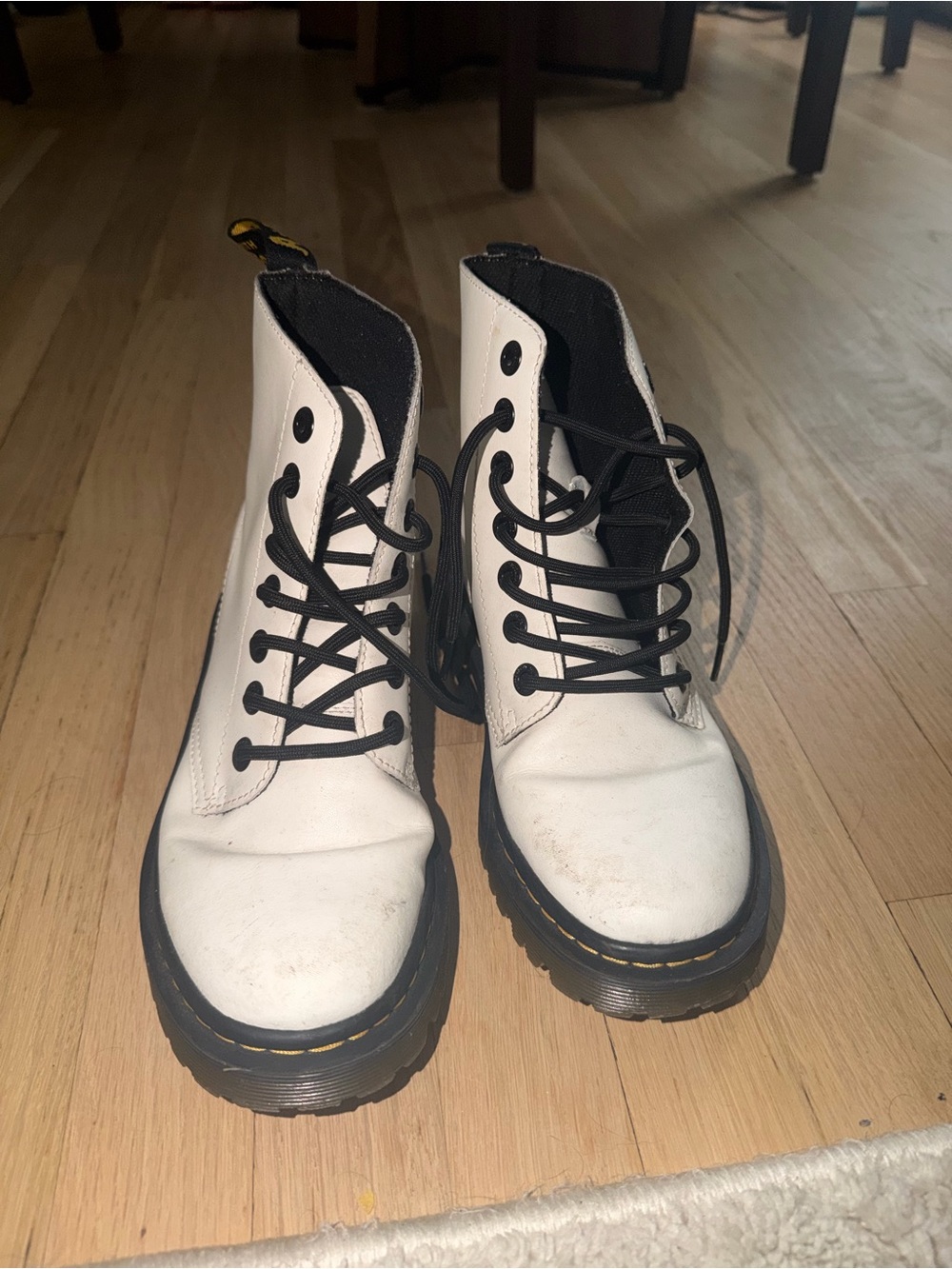 Dr. Martens White Combat Boots with Black Laces